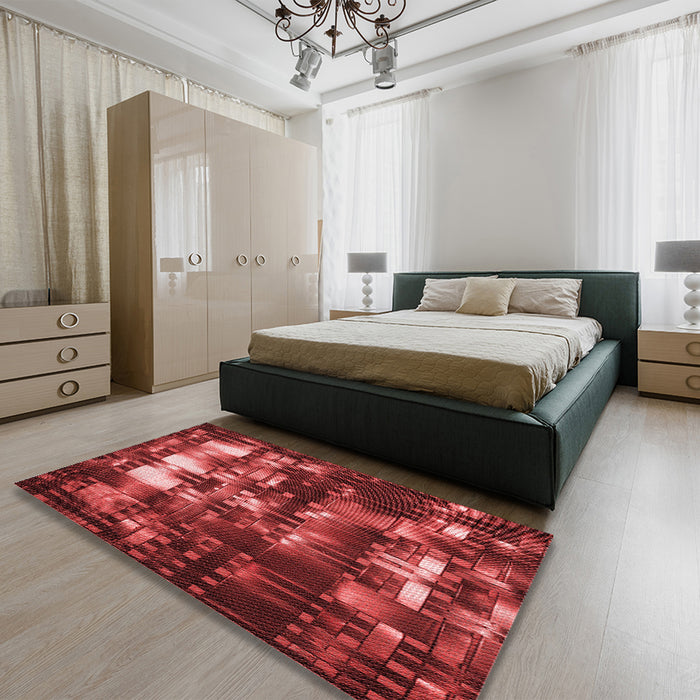 Patterned Red Rug in a Bedroom, pat2024rd