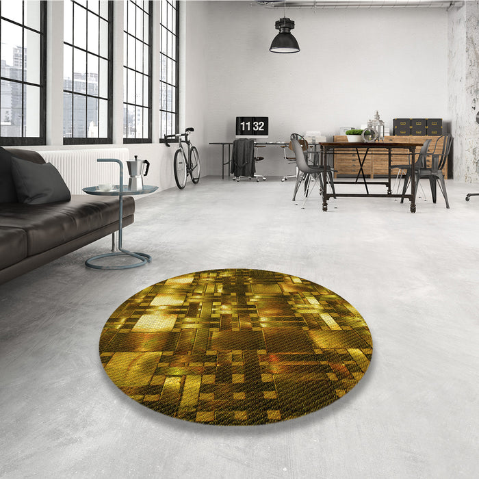 Round Patterned Cinnamon Brown Rug in a Office, pat2024yw