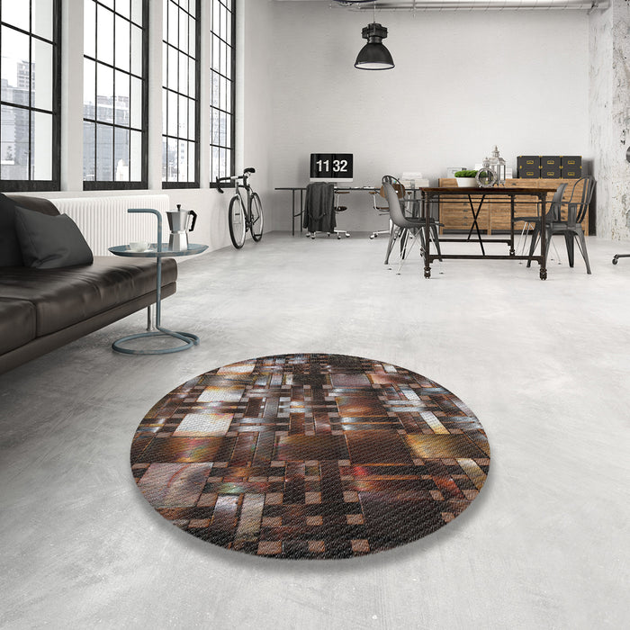 Round Patterned Red Novelty Rug in a Office, pat2024