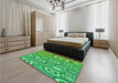 Patterned Neon Green Rug in a Bedroom, pat2025grn