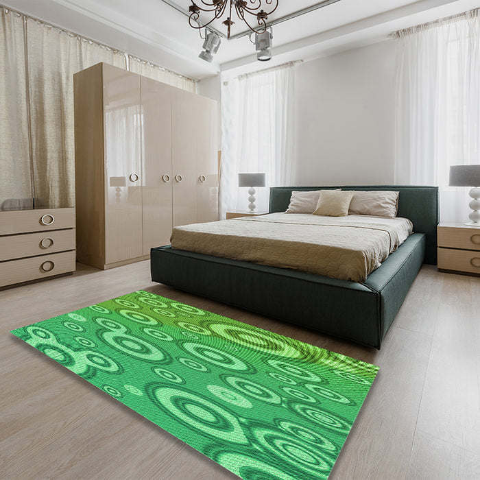 Patterned Neon Green Rug in a Bedroom, pat2025grn