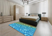 Patterned Deep-Sea Green Rug in a Bedroom, pat2025lblu