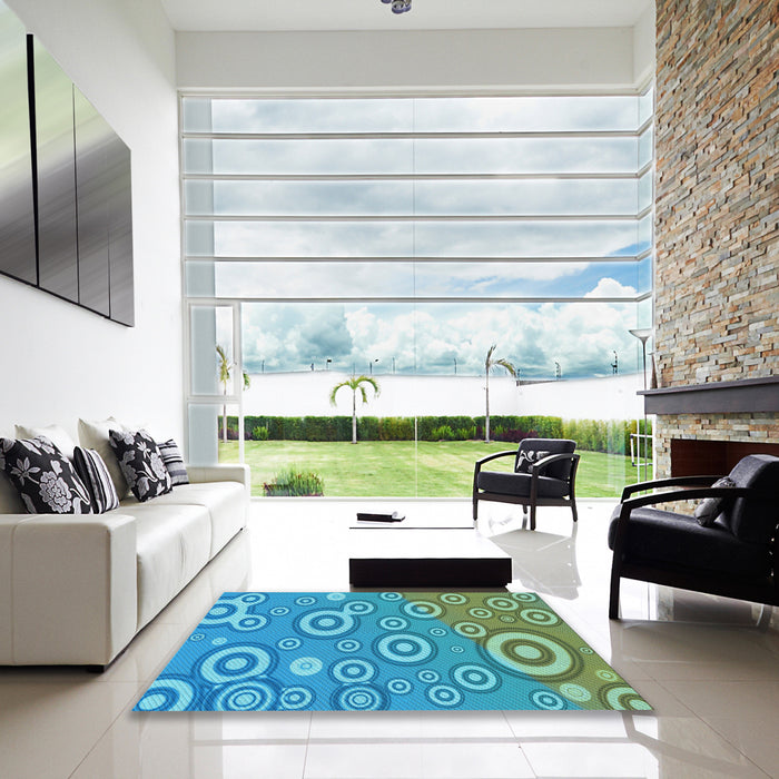 Square Patterned Deep-Sea Green Rug in a Living Room, pat2025lblu