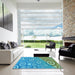 Square Patterned Deep-Sea Green Rug in a Living Room, pat2025lblu