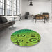 Round Patterned Green Rug in a Office, pat2026grn