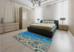 Patterned Blue Rug in a Bedroom, pat2026lblu