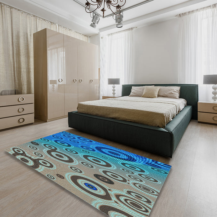 Patterned Blue Rug in a Bedroom, pat2026lblu