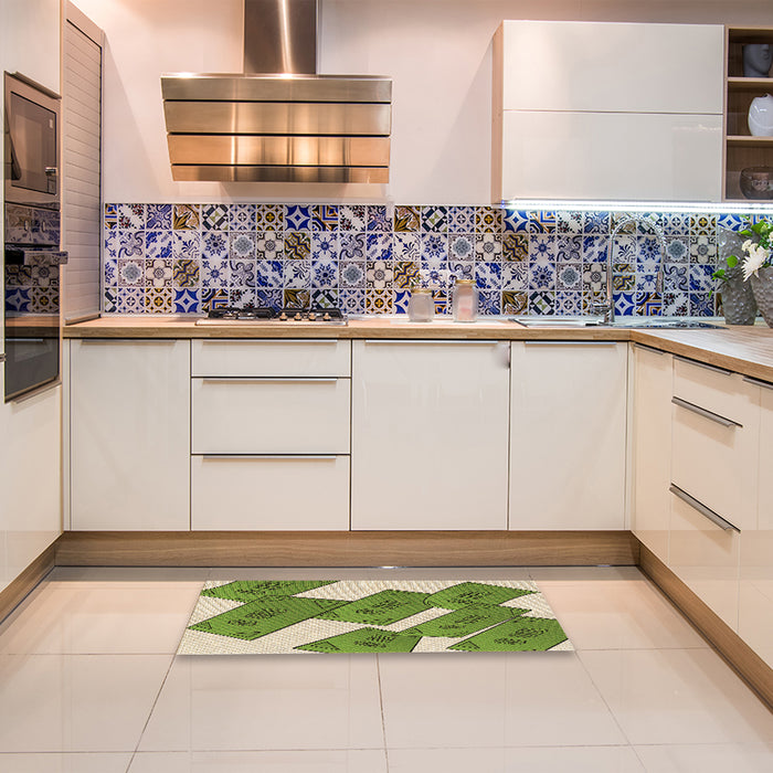Patterned Green Rug in a Kitchen, pat2027brn
