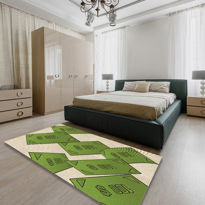 Patterned Green Rug in a Bedroom, pat2027brn