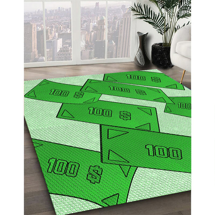 Patterned Green Rug in Family Room, pat2027grn