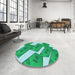 Round Patterned Lime Mint Green Rug in a Office, pat2027lblu