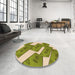 Round Patterned Olive Green Rug in a Office, pat2027org