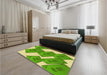 Patterned Dark Lime Green Rug in a Bedroom, pat2027yw