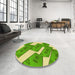 Round Patterned Dark Lime Green Rug in a Office, pat2027yw