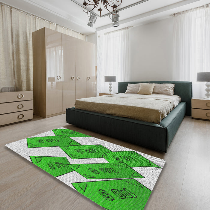 Machine Washable Transitional Jade Green Rug in a Bedroom, wshpat2027