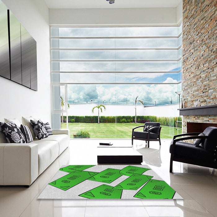 Square Patterned Jade Green Novelty Rug in a Living Room, pat2027
