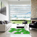 Square Patterned Jade Green Novelty Rug in a Living Room, pat2027