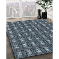 Patterned Dark Blue Grey Blue Novelty Rug, pat2028