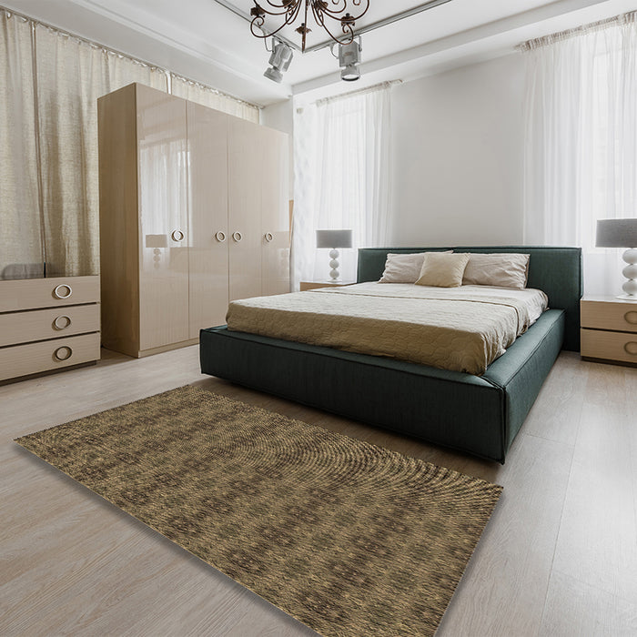 Patterned Dark Gold Brown Rug in a Bedroom, pat2029brn