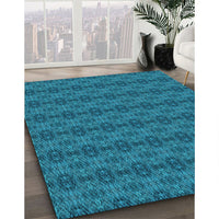 Patterned Teal Green Rug, pat2029lblu