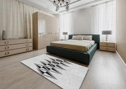 Patterned Off-White Novelty Rug in a Bedroom, pat202