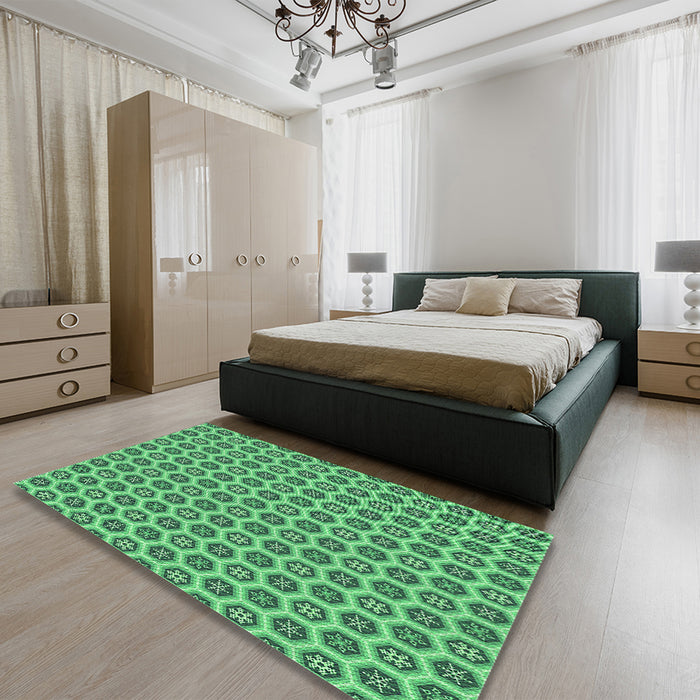 Patterned Lime Mint Green Rug in a Bedroom, pat203grn