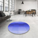 Round Patterned Denim Blue Rug in a Office, pat2030blu