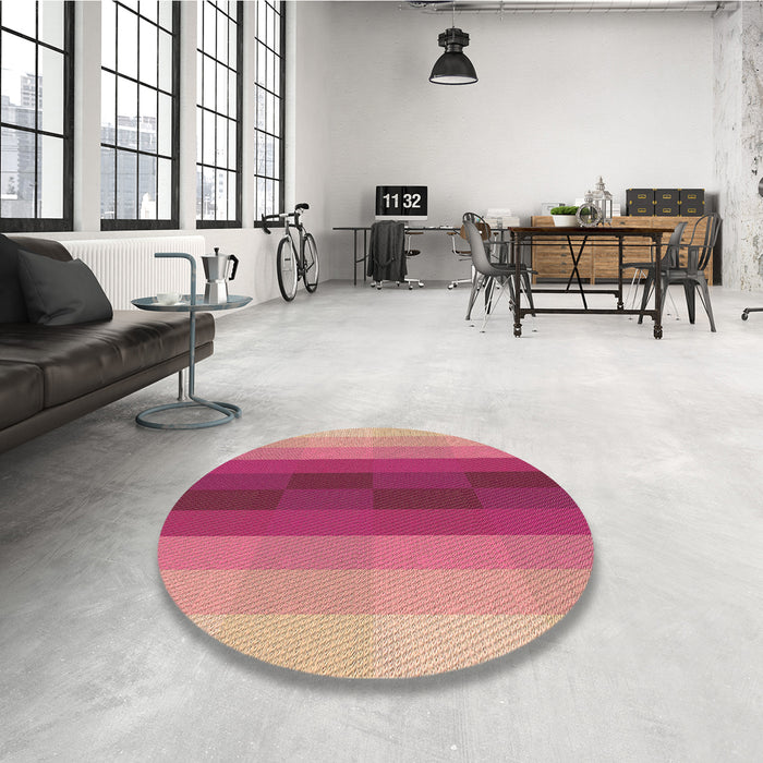 Round Patterned Raspberry Red Rug in a Office, pat2030brn