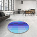 Round Patterned Blue Orchid Blue Rug in a Office, pat2030lblu