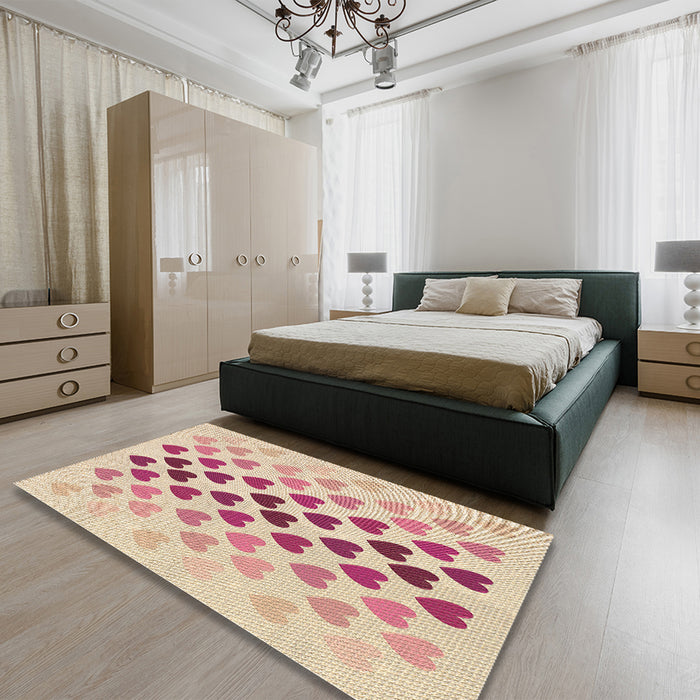 Patterned Golden Blonde Gold Rug in a Bedroom, pat2031brn