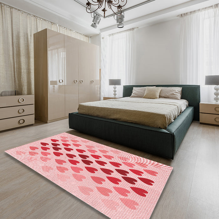 Patterned Pink Rug in a Bedroom, pat2031rd