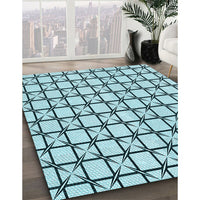 Patterned Aquamarine Stone Green Rug, pat2033lblu