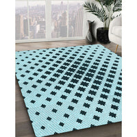 Patterned Aquamarine Stone Green Rug, pat2035lblu