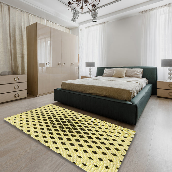 Round Machine Washable Transitional Mustard Yellow Rug in a Office, wshpat2035yw