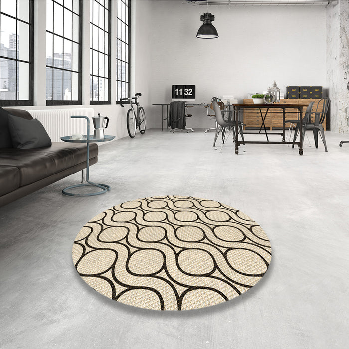 Round Patterned Wheat Beige Rug in a Office, pat2037brn