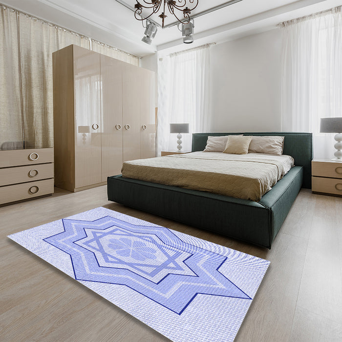 Patterned Sky Blue Rug in a Bedroom, pat2038blu
