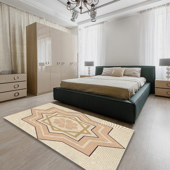 Patterned Golden Blonde Gold Rug in a Bedroom, pat2038brn