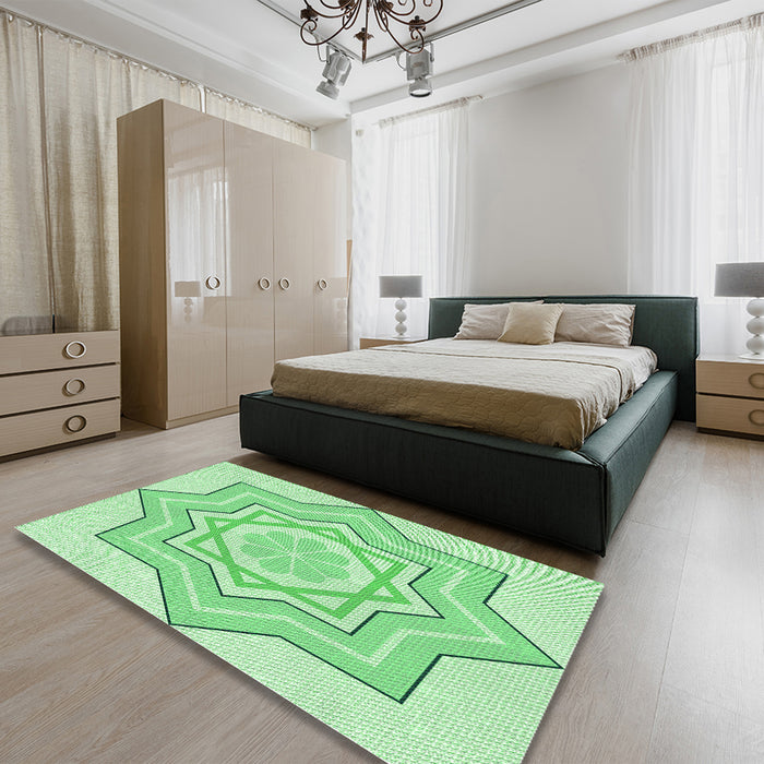 Patterned Green Rug in a Bedroom, pat2038grn