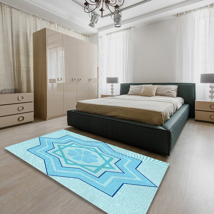Patterned Blue Rug in a Bedroom, pat2038lblu