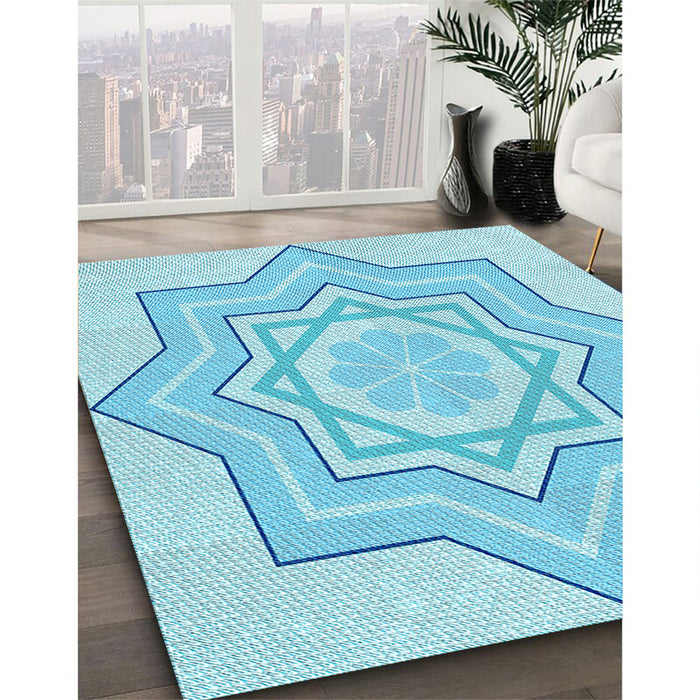 Patterned Blue Rug in Family Room, pat2038lblu