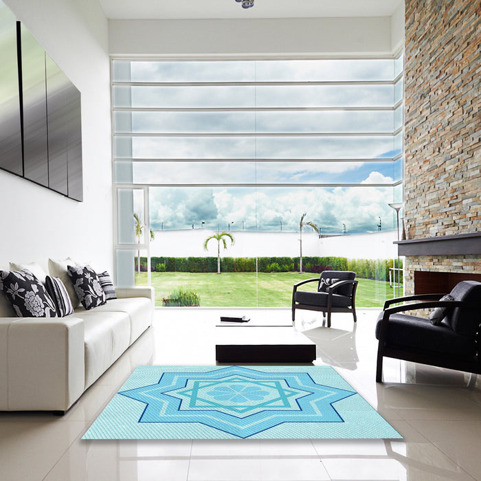 Square Patterned Blue Rug in a Living Room, pat2038lblu