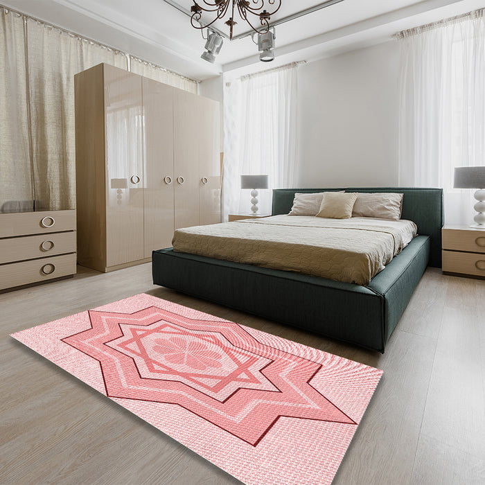Patterned Light Red Pink Rug in a Bedroom, pat2038rd