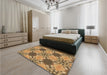 Patterned Saddle Brown Rug in a Bedroom, pat2039brn