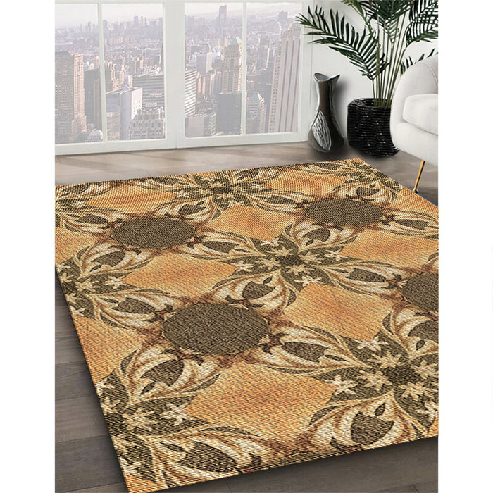 Machine Washable Transitional Saddle Brown Rug in a Family Room, wshpat2039brn