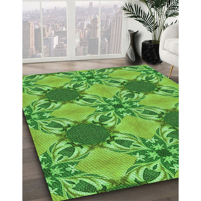 Patterned Emerald Green Rug in Family Room, pat2039grn