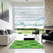 Square Patterned Emerald Green Rug in a Living Room, pat2039grn