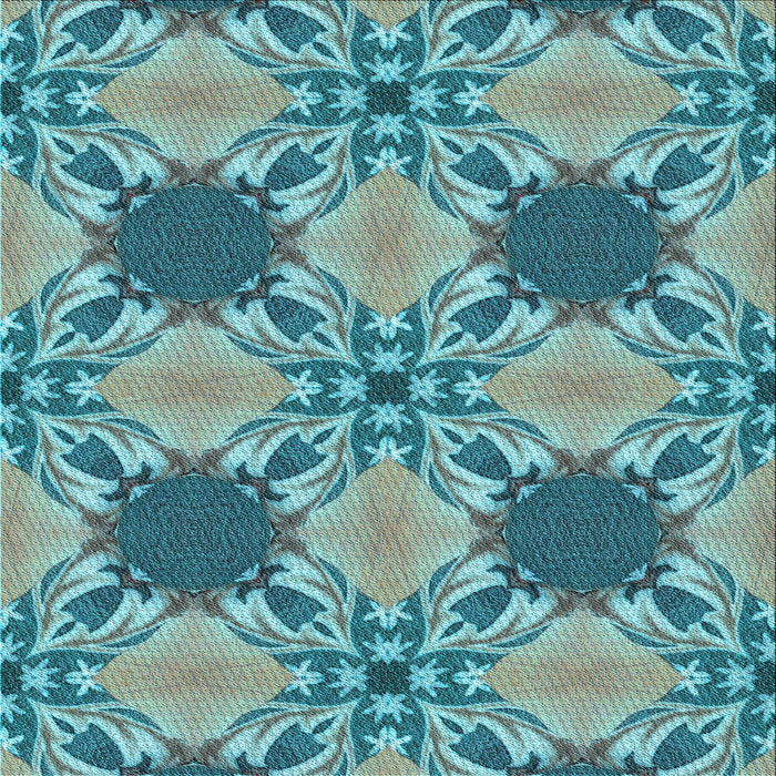 Round Patterned Medium Turquoise Green Rug, pat2039lblu