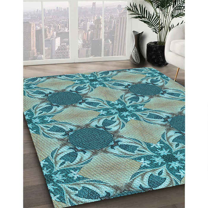 Patterned Medium Turquoise Green Rug in Family Room, pat2039lblu