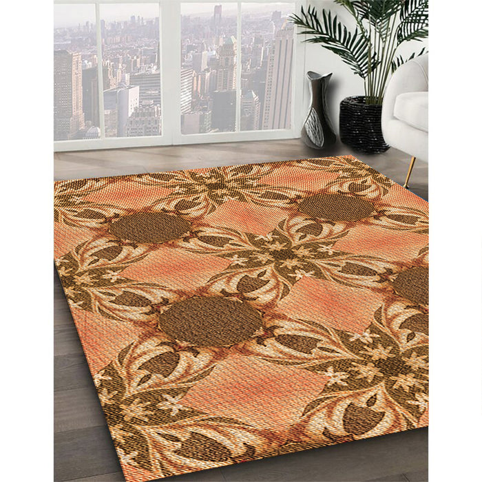 Patterned Orange Rug in Family Room, pat2039org