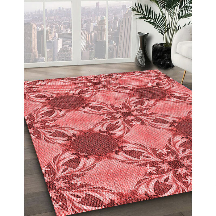 Patterned Red Rug in Family Room, pat2039rd